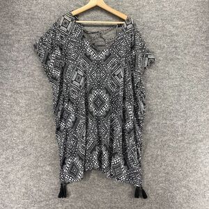 Palisades Blouse Women M Medium Black Geometric Short Sleeve Round Neck Casual